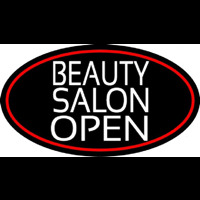 Beauty Salon Open Oval With Red Border Neon Skilt