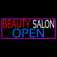 Beauty Salon Open Pink Border Neon Skilt