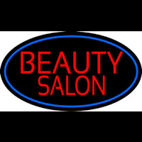 Beauty Salon Oval With Blue Border Neon Skilt
