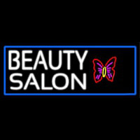 Beauty Salon With Butterfly Logo With Blue Border Neon Skilt