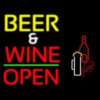 Beer And Wine With Bottle Open Neon Skilt