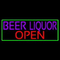 Beer Liquor Open With Green Border Neon Skilt