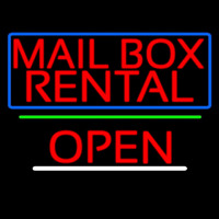 Block Mail Bo  Rental Blue Border With Open 2 Neon Skilt