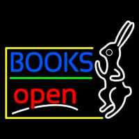 Blue Books With Rabbit Logo Open Neon Skilt
