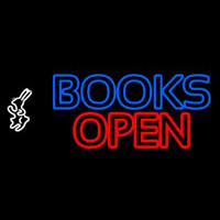 Blue Books With Rabbit Logo Open Neon Skilt