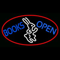 Blue Books With Rabbit Logo Open With Red Oval Neon Skilt