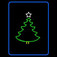 Blue Border Green Christmas Tree Logo Neon Skilt