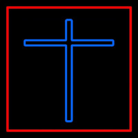 Blue Christian Cross Red Border Neon Skilt
