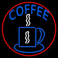 Blue Coffee Cup With Red Circle Neon Skilt