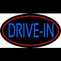 Blue Drive In With Red Border Neon Skilt