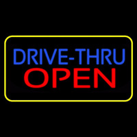 Blue Drive Thru Red Open Yellow Border Neon Skilt