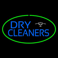 Blue Dry Cleaners Logo Oval Green Neon Skilt