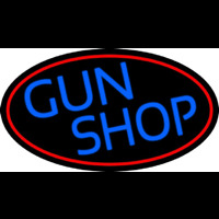 Blue Gun Shop With Red Round Neon Skilt