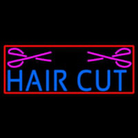 Blue Haircut With Scissor Neon Skilt