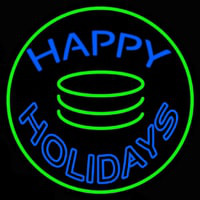 Blue Happy Holidays Block Neon Skilt