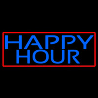 Blue Happy Hour With Red Border Neon Skilt
