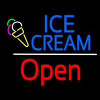Blue Ice Cream Open Red White Line Neon Skilt