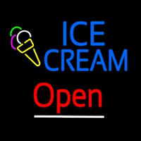 Blue Ice Cream Open With Logo Neon Skilt