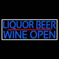 Blue Liquor Beer Wine Open With White Border Neon Skilt