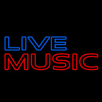 Blue Live Music Block Mic Logo Neon Skilt