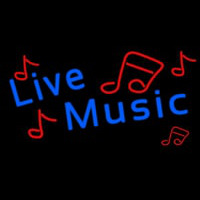 Blue Live Music Red Notes Neon Skilt
