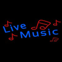 Blue Live Music With Red Notes Neon Skilt