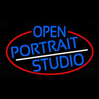 Blue Open Portrait Studio Oval With Red Border Neon Skilt