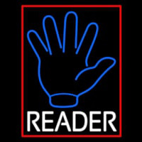 Blue Palm White Reader Red Border Neon Skilt