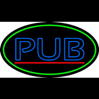 Blue Pub Oval With Green Border Neon Skilt