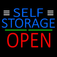 Blue Self Storage With Open 1 Neon Skilt