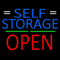 Blue Self Storage With Open 2 Neon Skilt