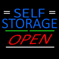 Blue Self Storage With Open 3 Neon Skilt