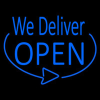 Blue We Deliver Open Neon Skilt