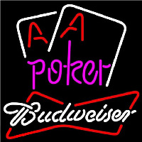 Budweiser Purple Lettering Red Aces White Cards Beer Sign Neon Skilt