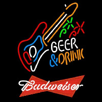 Budweiser Red And Drink Guitar Beer Sign Neon Skilt