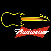 Budweiser Red Guitar Yellow Orange Beer Sign Neon Skilt