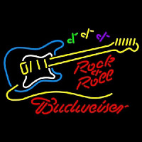 Budweiser Rock N Roll Yellow Guitar Neon Skilt