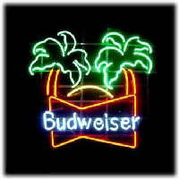 Budweiser double palm trees Beer Bar Neon Skilt