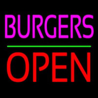 Burgers Block Open Green Line Neon Skilt