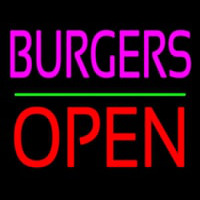 Burgers Block Open Green Line Neon Skilt