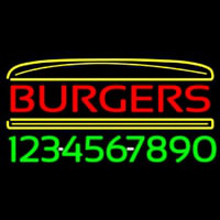 Burgers Inside Burger With Phone Number Neon Skilt