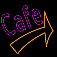 Cafe With Red Arrow Neon Skilt