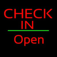 Check In Open White Line Neon Skilt