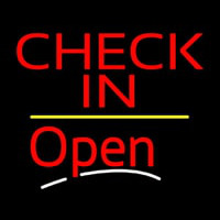Check In Open Yellow Line Neon Skilt