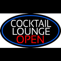 Cocktail Lounge Open Oval With Blue Border Neon Skilt