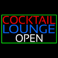 Cocktail Lounge Open With Green Border Neon Skilt