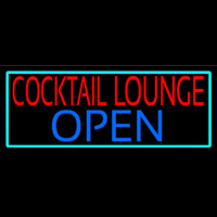 Cocktail Lounge Open With Turquoise Border Neon Skilt