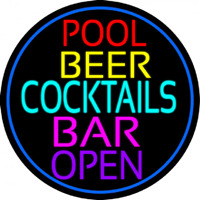 Cocktails Pool Beer Bar Open Neon Skilt