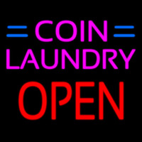 Coin Laundry Block Open Green Line Neon Skilt