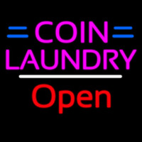 Coin Laundry Open White Line Neon Skilt